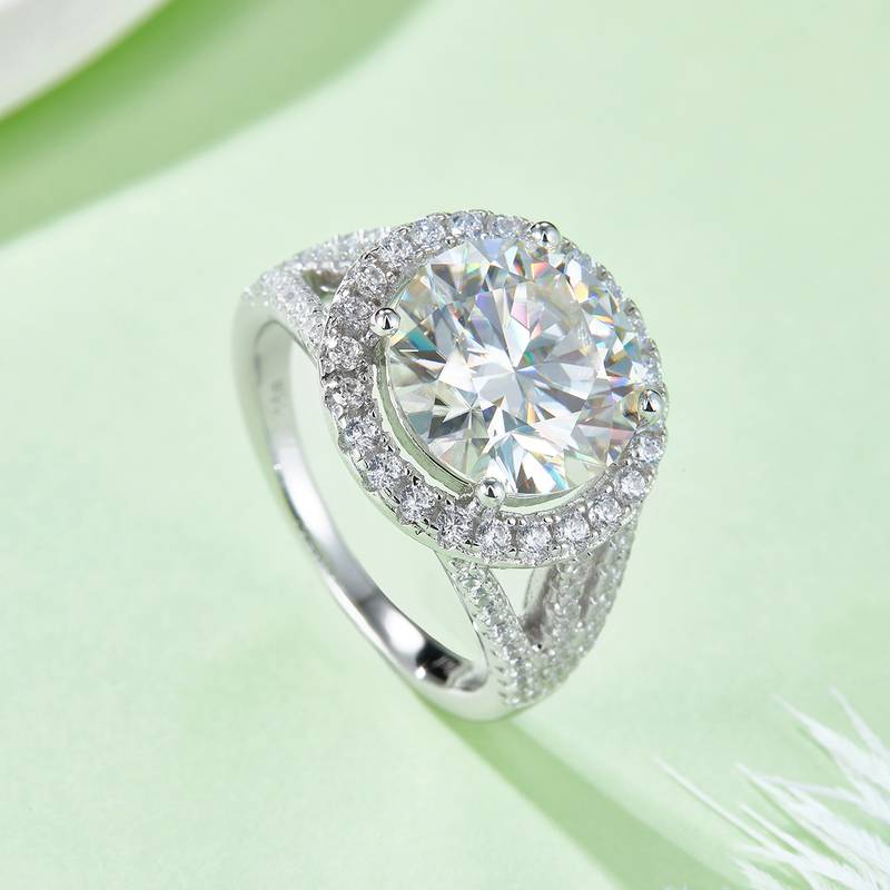 Classic圆包S925银镀白金MoissaniteWomen's Ring5.0ctD级